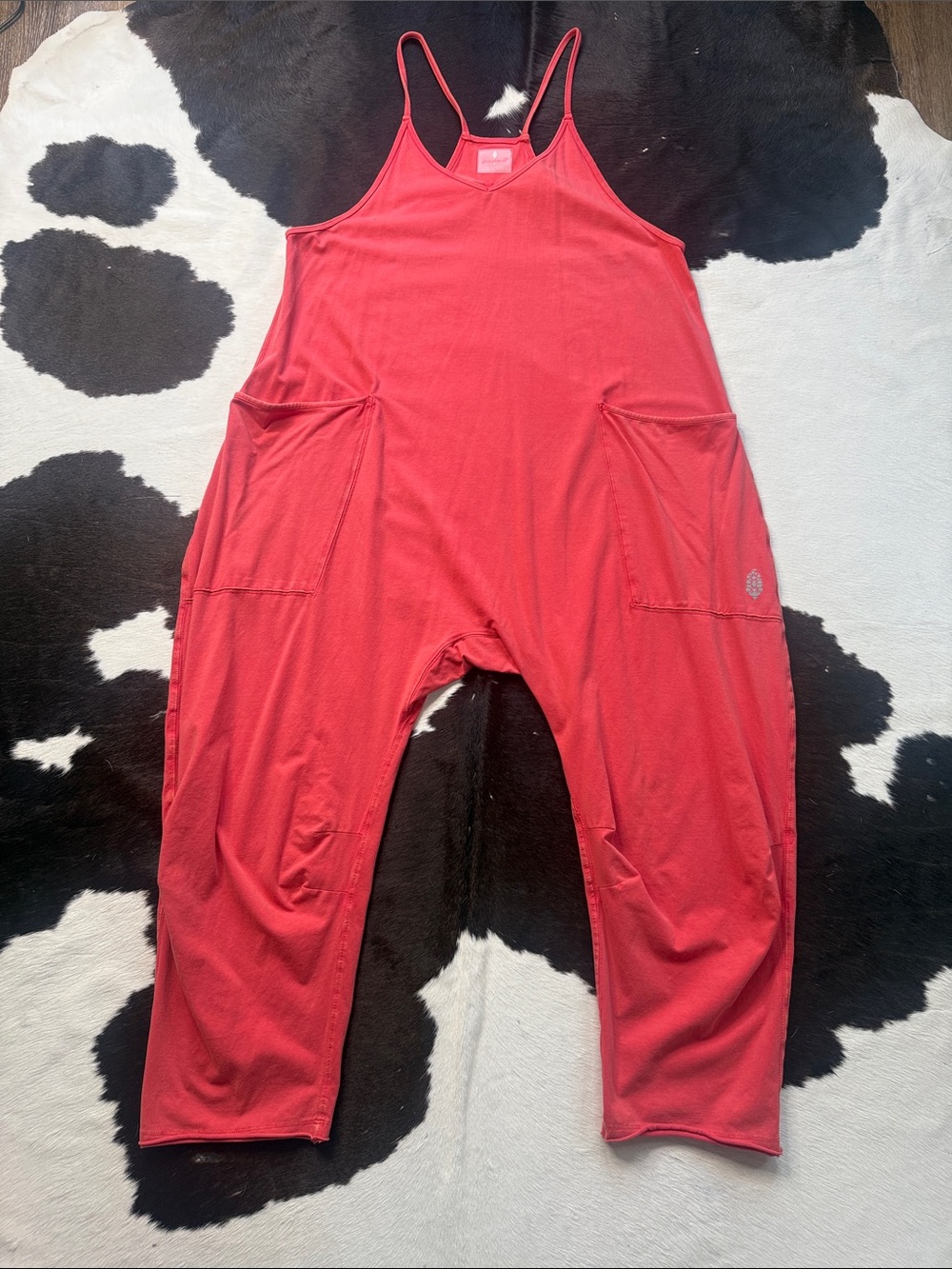 FP Movement by Free People Coral-Red Wide-Leg Jumpsuit with Pockets